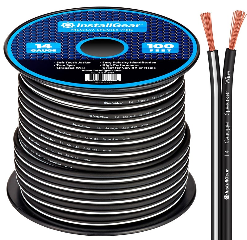InstallGear 14 Gauge Speaker Wire - True Spec Soft Touch Cable (100ft White/Black) for Car & Home Speakers - Image 1